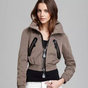 Burberry Cropped Bomber jJacket with Leather Trim in Taupe